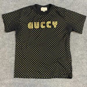 Gucci T-shirt M Black Spellout All Over Star Print Spellout Sega Guccy